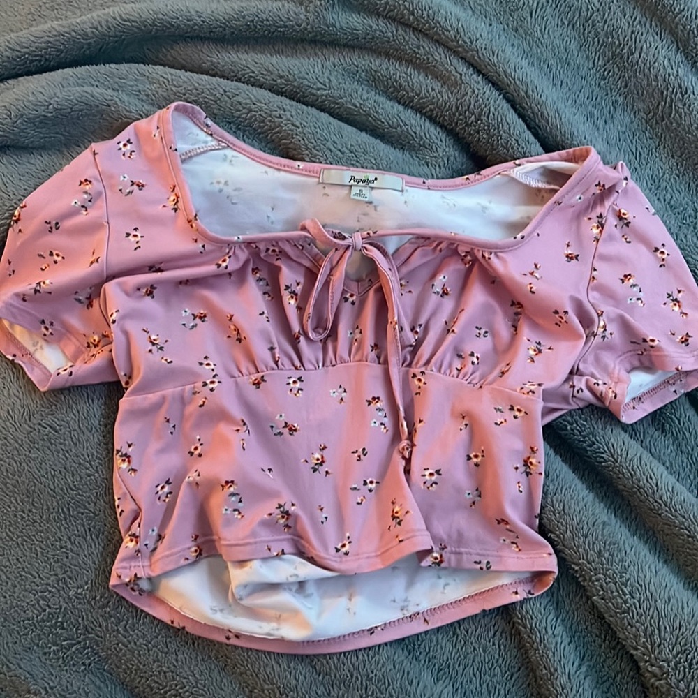 Papaya floral shirt- crop top pink